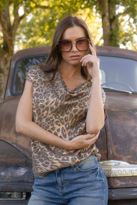 Ibiza Blus Leo Printed Coffee Gold